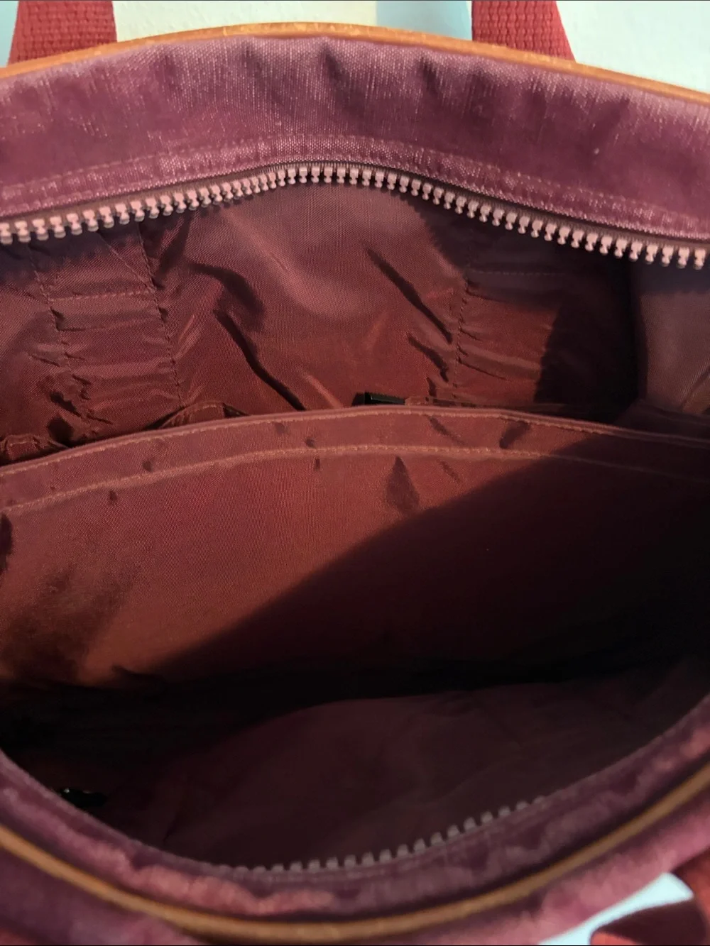 Vintage Lands' End Burgundy Canvas Laptop Brief with Brown Leather Trim